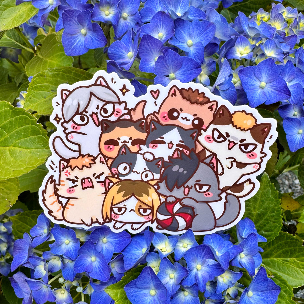 Volleyball Cat Pile Vinyl Sticker