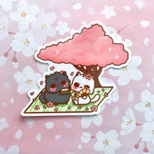 Load image into Gallery viewer, Pup and Cat Cherry Blossom Viewing Vinyl Sticker
