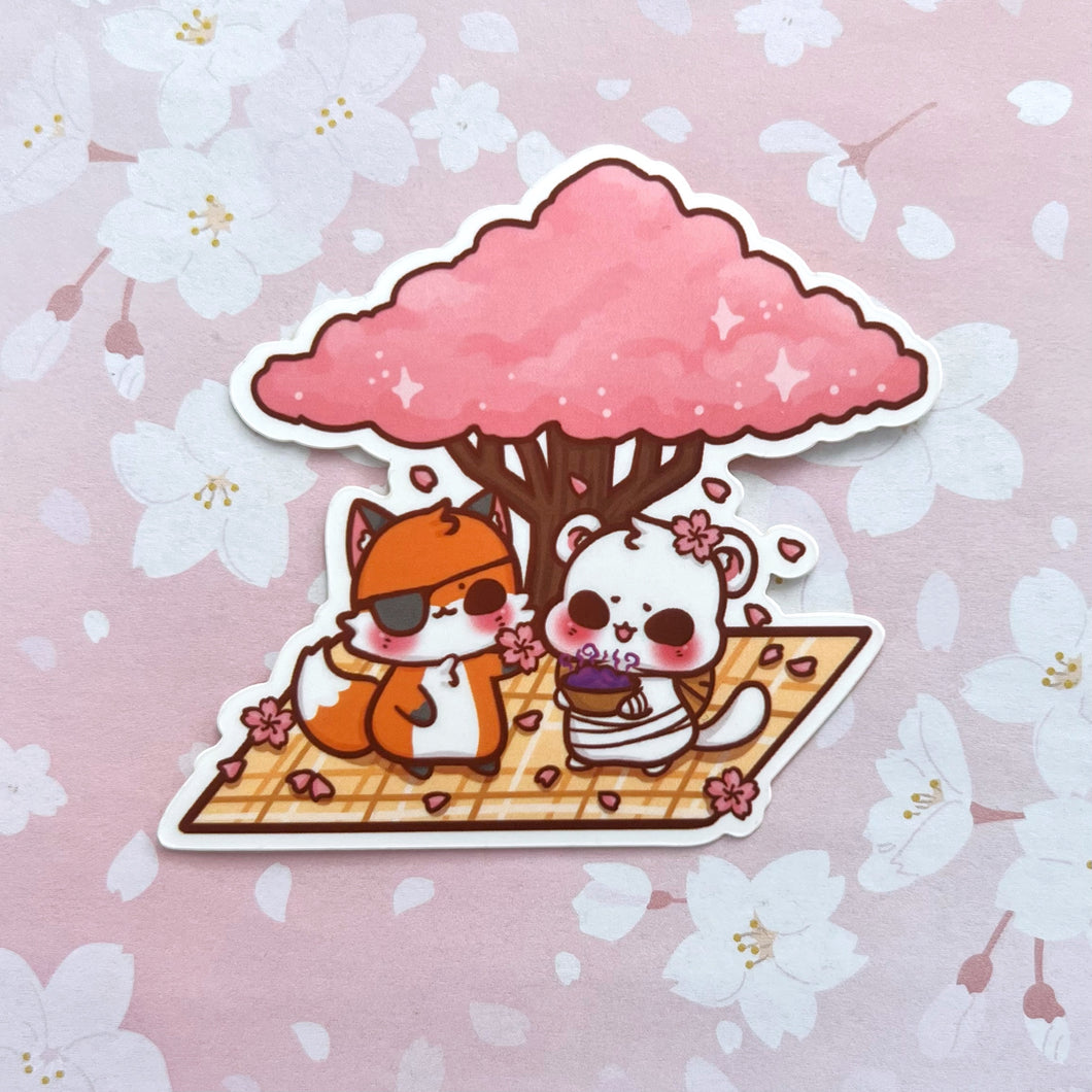 Fox & Ferret Cherry Blossom Viewing Vinyl Sticker
